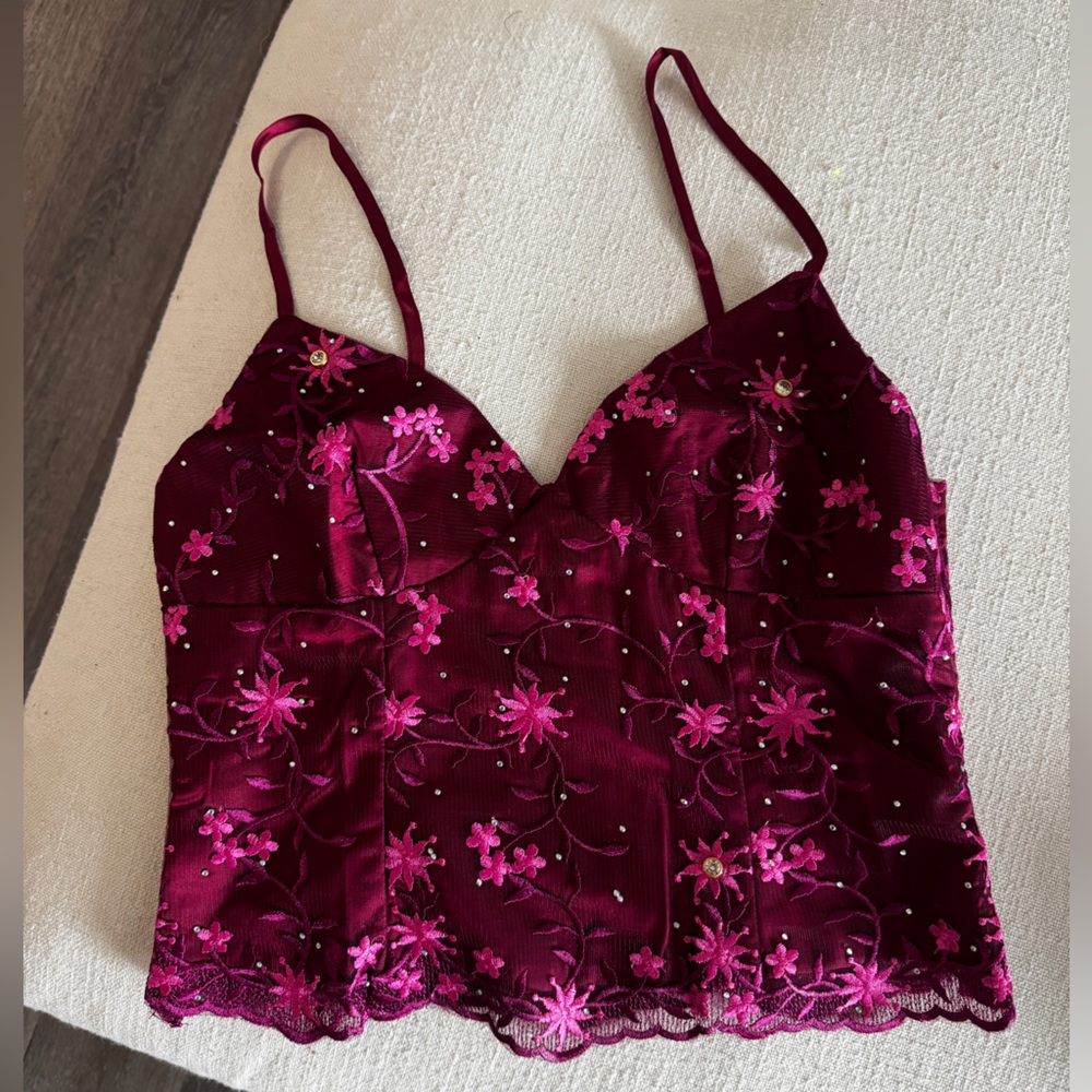 Elegant Burgundy Floral Lace Camisole